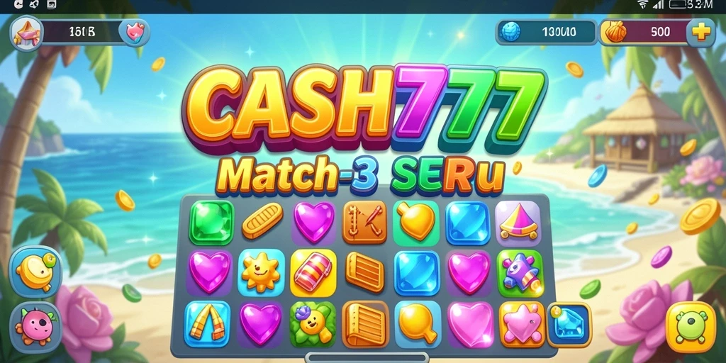 Screenshot gameplay CASH777 menampilkan aksi Match-3 yang seru.