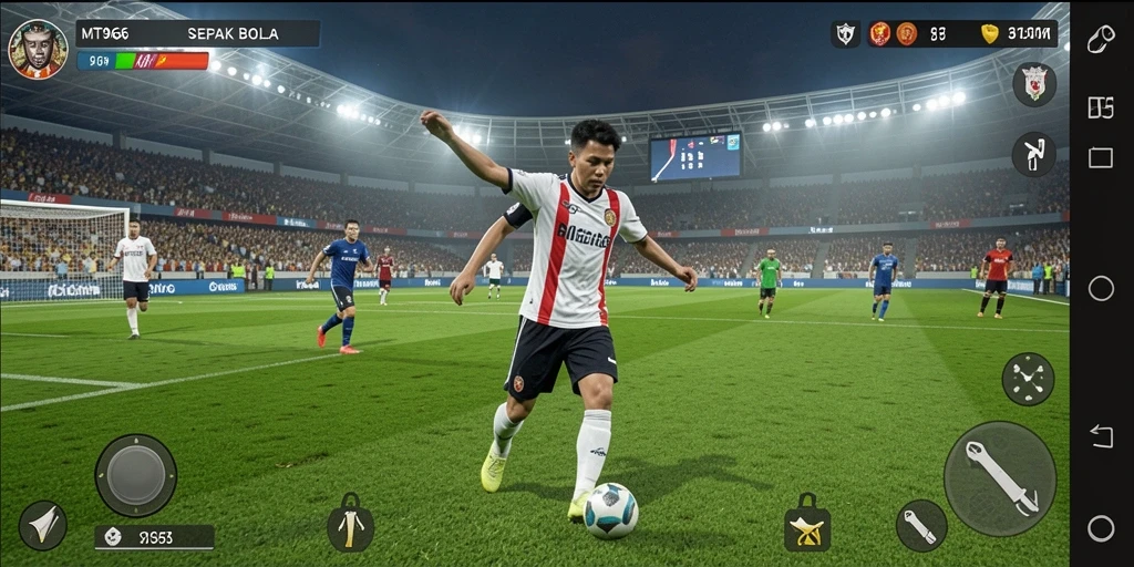Tampilan gameplay MT966 yang mendebarkan dan realistis dalam pertandingan sepak bola.