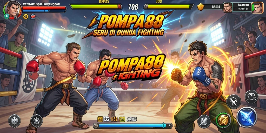 Screenshot menampilkan pertarungan epic antara karakter dalam POMPA88.